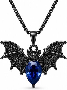 Gothic Bat & Spider Necklace - 14K Black Gold Plated Pendant for Halloween Style